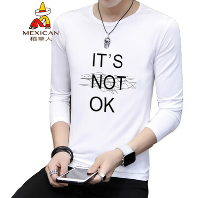 

Scarecrow MEXICAN long-sleeved T-shirt male Korean version 2019 new fashion round neck print wild autumn clothes Slim comfortable trend bottoming shirt t-shirt shirt mens white XL