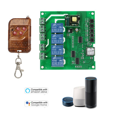 

SONOFF 4CH AC85-250V RF 433MHz 4 Gang WiFI Switch 3 Working Modes InchingSelf-LockingInterlock WiFi Smart Switch Compatible with