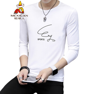 

Scarecrow MEXICAN long-sleeved T-shirt male Korean version of the self-cultivation 2019 new fashion type round neck print wild comfortable trend t-shirt bottoming shirt mens shirt white M