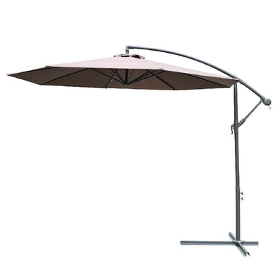 

10 Cantilever Hanging Tilt Offset Patio Umbrella with Cross Stand - Brown