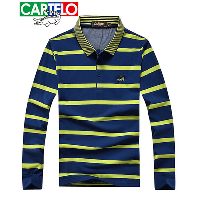 

Cartier crocodile CARTELO long-sleeved T-shirt male 2019 spring new business casual POLO shirt mens striped lapel t-shirt fruit green