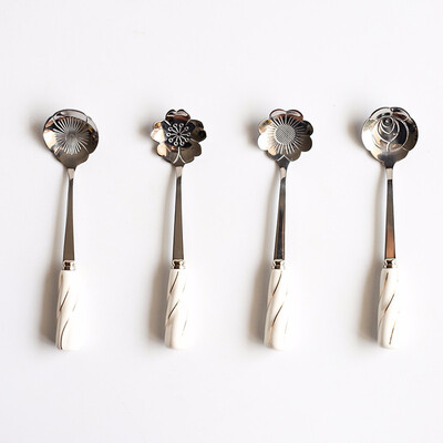 

STRUST 4pc set stainless steel porcelain Creative Flower coffee spoon set tea spoon set stirring spoon set