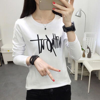 

Yu Zhaolin 2019 spring new Korean version of the wild print shirt bottoming shirt casual long-sleeved T-shirt female YWTC191443 white