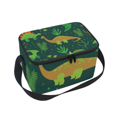 

ALAZA Insulated Lunch Box Cute Dinosaurs Green Lunch Bag for Men Women Portable Tote Bag Cooler Bag