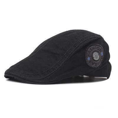 

Vintage Men Women Unisex Duckbill Cap Cotton Blends Letters Embroidery Flat Ivy Golf Cabbie Newsboy Hat