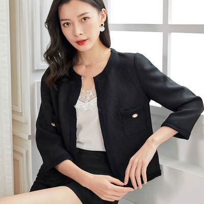 

Marc Rebecca Slim Fit Small Fragrance Short Jacket Casual Shorts Two-Piece Set 92001L Black