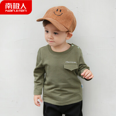 

Antarctic Nanjiren childrens sweater 2019 new boy spring&autumn jacket female baby bottoming shirt baby long-sleeved out clothing solid color small print - olive 110