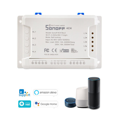 

eWeLink 4CH R2 ITEAD 4 Channels Din Rail Mounting WiFI Switch Universal Wireless Smart Switch Works with Amazon Alexa & for Google