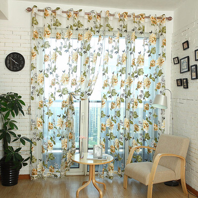

Hot Home Textile Flower Embroidered luxury 3D Window Curtains fabric Tulle Sheer Curtains For kitchen Bedroom Living room