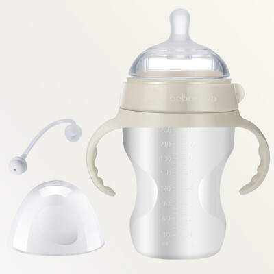 

Bebenuvo baby full silicone bottle newborn super wide-bore anti-drop with handle straw imitation breast milk weaning artifact 240ml with cross pacifier for more than 6 months