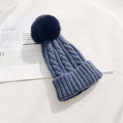 

Hat Female Winter Fur Ball Wool Hat Twist Knit Hat Simple Wool Blend Knit Hat