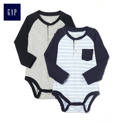 

GAP flagship store baby boy comfort Henry collar pocket one bodysuit two-piece 374394 light elegant sky blue 0-3M