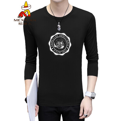 

Scarecrow MEXICAN long-sleeved T-shirt male Korean version 2019 new fashion type round neck print wild self-cultivation comfortable trend bottoming shirt t-shirt top mens black M
