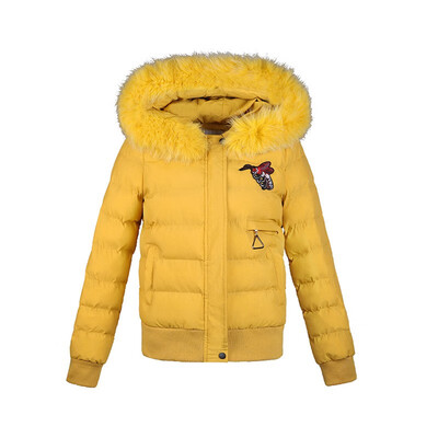 

Down cotton womens short paragraph autumn&winter large fur collar embroidered short coat warm coat 90282