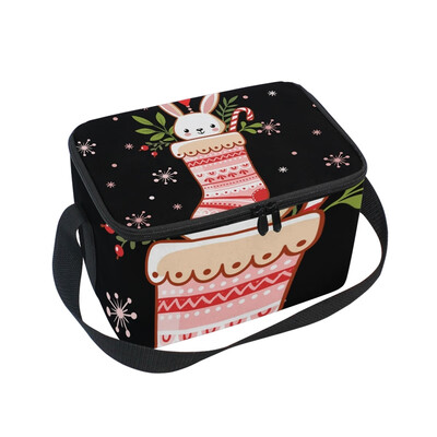 

ALAZA Lunch Box Insulated Lunch Bag Large Cooler Cute Bunny In A Christmas Sock Tote Bag