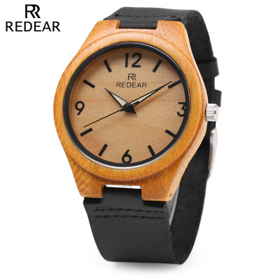

REDEAR SJ 1448 - 8 Wooden Female Quartz Watch Leather Strap Luminous Pointer Wristwatch