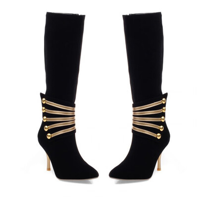 

IDIFU Womens Sexy Faux Suede Plain Pointed toe Side Zipper Stiletto High Heel Under the Knee High Boots