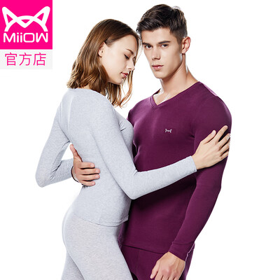 

Cat Man MiiOW thermal underwear men&women Qiuyi Qiuku warm clothes cotton Shut down thick round neck men&women based bottoming shirt V suit fashion warm clothes dark chocolate male L