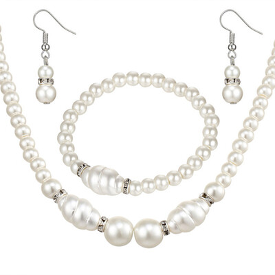 

Fashion Personality Pearl Jewelry Set Necklace Earrings Bracelet for Women Wedding Engagement