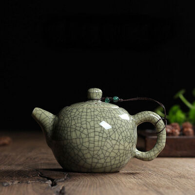 

Chinese Longquan Klin Celadon Ceramic Kung Fu Teapot With Filter 240ml 8oz Ice Veins Light Goldenrod