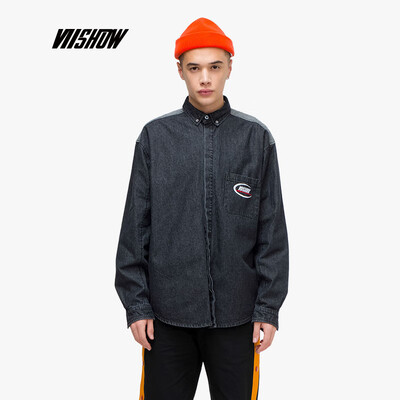 

Weixiu viishow 2019 spring new denim shirt mens tide brand square collar mens long-sleeved shirt handsome boy CC1210191 black