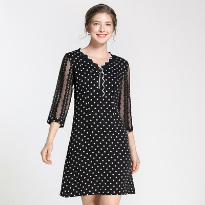 

M L XL XXL 3XL 4XL 5XL plus size elegant new spring 2019 women midi dress 34 sleeve big size black white polka dot V neck office