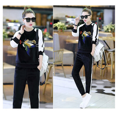 

sport suit of golden fleece 2018 autumn wear new womens fashion slim&embroidery long-sleeved head sweater sportswear