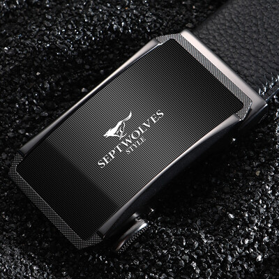 

Seven wolves mens belt long version simple mens belt first layer leather automatic buckle business casual mens belt M73821A494-01C black