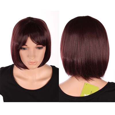 

Short Bob Hair Wigs 125" Straight with Flat Bangs Synthetic Colorful Cosplay Daily Party Wig for Women