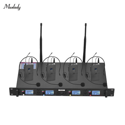 

Muslady D4-2 Professional 4-Channel UHF Wireless Microphone System Includes 4 Headset Microphones with Bodypack Transmitters 1 R
