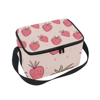

ALAZA Insulated Lunch Box Pink Strawberry Lunch Bag for Men Women Portable Tote Bag Cooler Bag