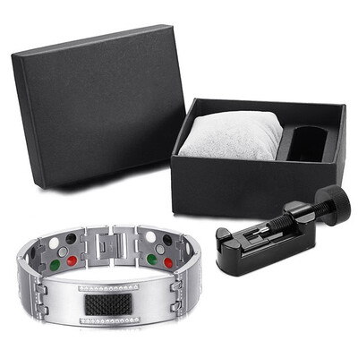 

WelMag 2018 Fashion Exquisite Crystal Magnetic Titanium Bracelets Bangles for Men Germanium Tourmaline Male Health Wristband