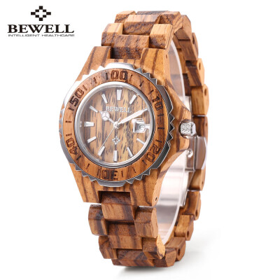 

BEWELL ZS-100BL Wooden Women Quartz Watch with Hands Metal Case 30M Water Resistance Wristwatch