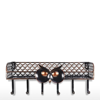 

Multifunctional Wall Mounted Owl Spice Shelf with Hooks Iron Spice Rack Space Saving Storage Organizer