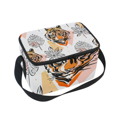 

ALAZA Toucan And Tiger Lunch Box Insulated Lunch Bag Large Cooler Tote Bagfor Men Women