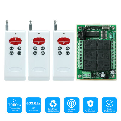

433Mhz DC 12V 6CH Channel Universal 10A Relay Wireless RF Remote Control Switch Receiver Module&3PCS 6 Key RF 433 Mhz Transmit