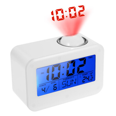 

Digital LED Backlight Sound Controlled Alarm Clock Calendar Thermometer Clock with Ceiling Projection Hourly Chime Snooze Func