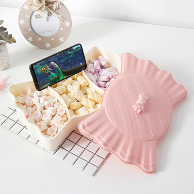 

Vilscijon Victorian candy box home dried fruit plate creative candy type grid with cover snacks melon storage box with mobile phone holder 2623 pretty powder