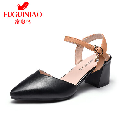 

Fugui bird FUGUINIAO single shoes ladies fashion wild thick with buckle with pointed shallow mouth K99D536C black 36
