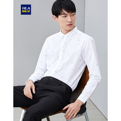 

HLA Haishus Parents Sleeve Casual Shirt Men 2019 Summer New Fashion Pattern Comfortable Breathable Long Lining HNEAD2R074A Bleaching Pattern 74180104A43