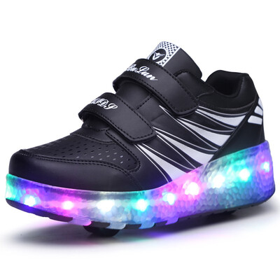 

Children LED Shoes Kids Light Up Roller Skate Sneakers With Wheels Boy Girl tenis infantil Glowing Luminous Shoes Pink black