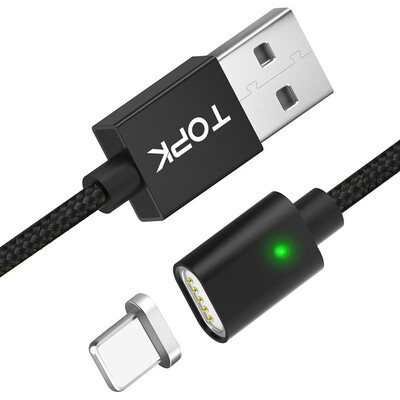 

TOPK 1M 24A Magnetic iPhone USB Cable Upgraded Nylon Braided LED Indicator USB Charge Cable for iPhone