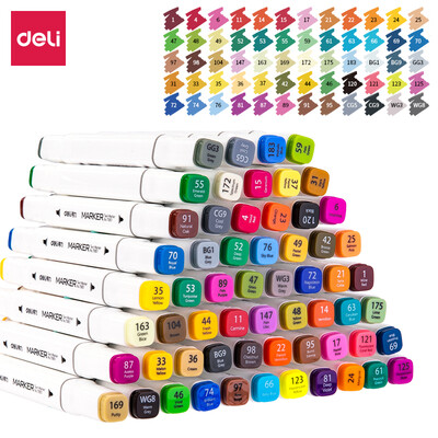 

Deli deli 60 color square pole double head alcohol oily marker set student hand-painted comic design painting color pen note pen 70801-60