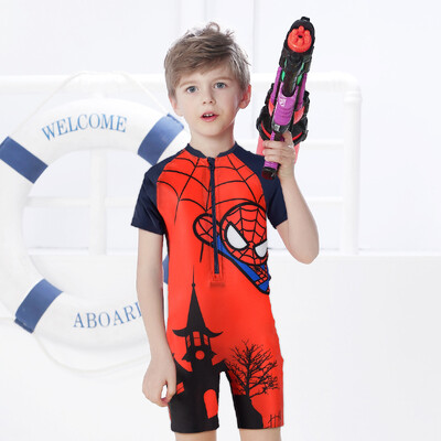

ZOKE Childrens Swimwear Boys Boxer Fashion Cartoon Man Wei Spider-Man Big Boy One-piece Swimsuit LL18O3502 Red Lan Man Wei Cute