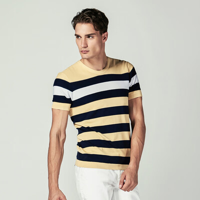 

Rimula K-boxing spring T-shirt mens fitted version short-sleeved T-shirt striped short-sleeved T-shirt mens short-sleeved mens T-shirt FTTL1321 light yellow 175