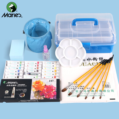 

Maries 18 color 12ml gouache paint set 8 pieces beginner painting set with toolbox