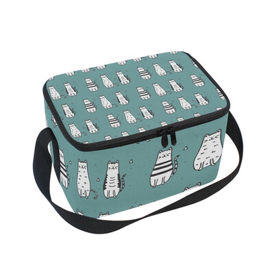 

ALAZA Insulated Lunch Box Blue Little Cats Lunch Bag for Men Women Portable Tote Bag Cooler Bag