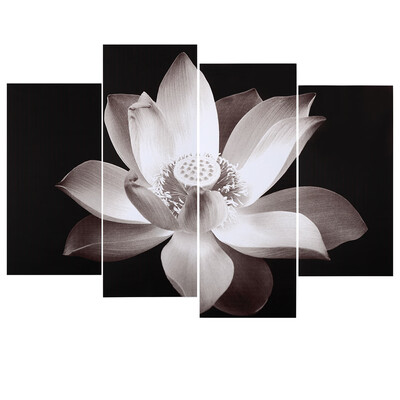 

HD Printed 4-Panel Unframed Lotus Pattern Canvas Painting Wall Art Modular Pictures Decor for Home Living Room Bedroom