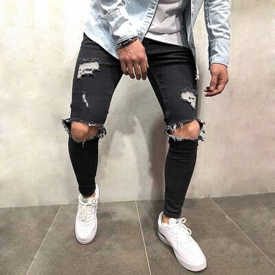 

Men Fashion Ripped Pants Stretchy Destroyed Biker Pant Skinny Jeans