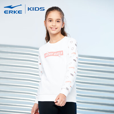

Hongxing Erke ERKE childrens wear girls round neck pullover sweater sports shirt wild casual bottoming autumn clothes 64211111045 white 130